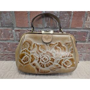 Patricia Nash Purse Gracchi Frame Tooled Light Brown Tan Leather Satchel Handbag